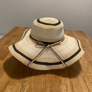 Straw Sun Hat with Black Trim - Women Accessories